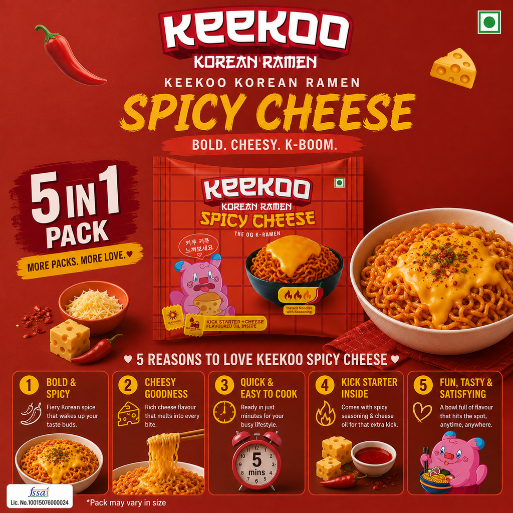 Keekoo Korean Ramen – Spicy Cheese | 5-in-1 Pack